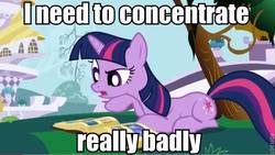 Size: 640x360 | Tagged: safe, edit, edited screencap, screencap, twilight sparkle, pony, unicorn, friendship is magic, g4, female, image macro, mare, prone, solo, unicorn twilight