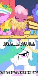 Size: 500x984 | Tagged: safe, edit, edited screencap, screencap, blueberry swirl, cheerilee, fruitbasket, princess celestia, g4, the cutie mark chronicles, comic, cropped, filly, filly cheerilee, friendship is magic bitch, meme, school play