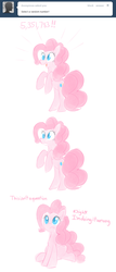 Size: 547x1276 | Tagged: safe, artist:bambooharvester, pinkie pie, earth pony, pony, pinkie pie replies, g4, ask, bipedal, female, solo, tumblr