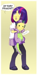 Size: 410x810 | Tagged: safe, artist:zoe-productions, spike, twilight sparkle, g4, baby spike, horn, horned humanization, humanized