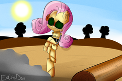 Size: 997x660 | Tagged: safe, artist:extradan, fluttershy, android, g4, log