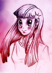 Size: 2107x2911 | Tagged: safe, artist:blueyyknight, twilight sparkle, human, g4, humanized, traditional art