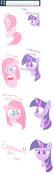 Size: 660x2128 | Tagged: safe, artist:bambooharvester, pinkie pie, twilight sparkle, pinkie pie replies, g4, ask, crying, cupcake, sad, tumblr, unamused