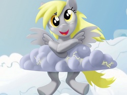 Size: 1024x768 | Tagged: safe, artist:acetrainer44, derpy hooves, pegasus, pony, g4, cloud, cloudy, female, mare, smiling, solo