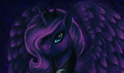 Size: 1280x756 | Tagged: safe, artist:chaos-controlled-123, princess luna, pony, g4, bust, female, looking at you, s1 luna, solo