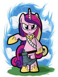 Size: 788x1050 | Tagged: safe, artist:epulson, princess cadance, pony, g4, axe, bipedal, sash, weapon