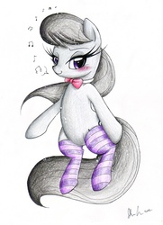 Size: 604x835 | Tagged: safe, artist:prettypinkpony, octavia melody, earth pony, pony, g4, clothes, female, long eyelashes, socks, socktavia, solo, striped socks, traditional art