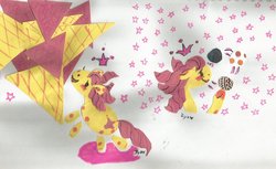 Size: 900x552 | Tagged: safe, artist:iiyalovestobite, princess trixiebelle, g2, female, hat, jester hat, juggling, mare, paper cutouts, traditional art
