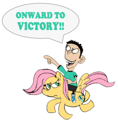 Size: 1761x1833 | Tagged: safe, artist:the-man-of-tomorrow, fluttershy, human, pegasus, pony, g4, crossover, humans riding ponies, jimmy neutron: boy genius, riding, sheen estévez