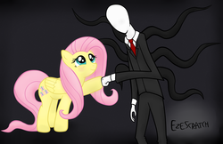 Size: 2859x1857 | Tagged: safe, artist:ezescratch, fluttershy, g4, hoofbump, slenderman, solo