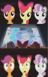 Size: 435x697 | Tagged: safe, apple bloom, opal bloom, scootaloo, sweetie belle, crystal pony, pony, g4, cutie mark crusaders, exploitable meme, meme, theater meme