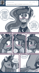 Size: 600x1105 | Tagged: safe, artist:johnjoseco, princess luna, alicorn, pony, ask princess molestia, g4, ask, blushing, butt, comic, plot, tumblr