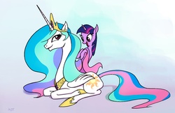 Size: 1330x861 | Tagged: safe, artist:arcturian627, princess celestia, twilight sparkle, g4, momlestia