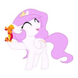 Size: 1600x1600 | Tagged: safe, artist:slopmonster, philomena, princess celestia, alicorn, phoenix, pony, g4, cewestia, crown, cute, filly, jewelry, pink-mane celestia, simple background, smiling, transparent background