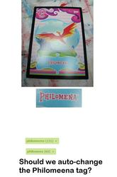 Size: 585x888 | Tagged: safe, philomena, phoenix, g4, discussion, meta, photo, text, trading card