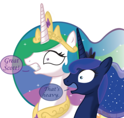 Size: 610x580 | Tagged: safe, artist:inkrose98, princess celestia, princess luna, pony, g4, back to the future, female, great scott, mare, royal sisters, siblings, simple background, sisters, transparent background