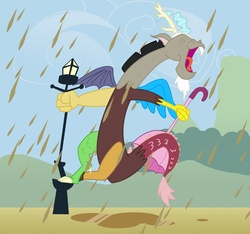 Size: 2040x1909 | Tagged: safe, artist:saphin, discord, g4, chocolate rain, singin' in the rain, umbrella