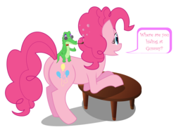 Size: 3806x2869 | Tagged: safe, artist:super-zombie, gummy, pinkie pie, earth pony, pony, g4, butt, duo, female, mare, plot, simple background, transparent background