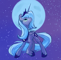 Size: 955x942 | Tagged: dead source, safe, artist:rubrony, princess luna, alicorn, pony, g4, female, looking up, moon, s1 luna, solo, stars