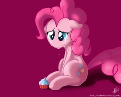 Size: 1000x800 | Tagged: safe, artist:nolycs, pinkie pie, earth pony, pony, g4, magic duel, crying, cupcake, female, no mouth, no nose, sad, simple background, solo