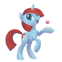 Size: 800x800 | Tagged: safe, artist:needsmoarg4, magnet bolt, pony, unicorn, g4, :d, digital painting, female, magnet, mare, red mane, simple background, smiling, solo, standing, white background