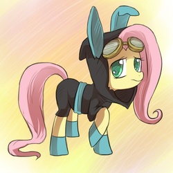 Size: 500x500 | Tagged: safe, artist:keterok, fluttershy, pegasus, pony, g4, magic duel, bunny ears, clothes, dangerous mission outfit, female, goggles, hoodie, mare, solo