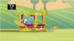 Size: 641x362 | Tagged: safe, screencap, snails, snips, trixie, g4, magic duel, chariot, wheels trixie