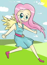 Size: 500x684 | Tagged: safe, artist:invader-sickness, fluttershy, human, g4, clothes, dress, humanized, winged humanization