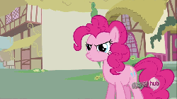 Size: 672x378 | Tagged: safe, screencap, pinkie pie, earth pony, pony, g4, magic duel, season 3, animated, disembodied mouth, female, hub logo, mare, modular, mouse cursor, mouth delete, no mouth, no nose, nose delete, solo, trash can