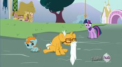 Size: 1179x649 | Tagged: safe, screencap, snails, snips, twilight sparkle, pony, unicorn, g4, magic duel, age progression, age regression, age spell, baby, baby pony, baby snips, colt, elderly, elderly snails, female, glasses, male, mare, older, older snails, stallion, unicorn twilight, younger