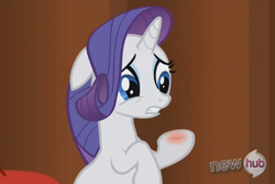 Size: 621x415 | Tagged: safe, screencap, rarity, pony, unicorn, g4, magic duel, blood, female, hub logo, mare, solo