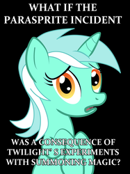 Size: 1000x1334 | Tagged: safe, lyra heartstrings, twilight sparkle, parasprite, g4, conspiracy lyra, exploitable meme, meme