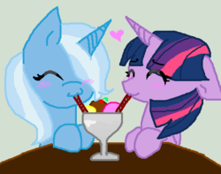 Size: 489x386 | Tagged: safe, artist:chocotehcutie, trixie, twilight sparkle, g4, :3, female, lesbian, ship:twixie, shipping