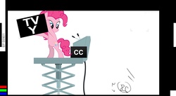 Size: 5272x2885 | Tagged: safe, artist:jarwall, pinkie pie, earth pony, pony, g4, female, fourth wall, solo, tv rating