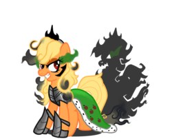 Size: 900x726 | Tagged: safe, artist:schnuffitrunks, applejack, earth pony, pony, shadow pony, umbrum, g4, armor, corrupted, dark magic, hoof shoes, simple background, sombra eyes, transparent background