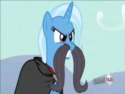 Size: 384x288 | Tagged: safe, screencap, trixie, pony, unicorn, g4, magic duel, my little pony: friendship is magic, alicorn amulet, moustache, solo, wrong aspect ratio