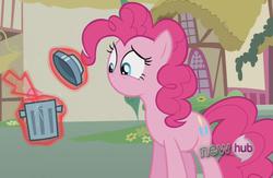 Size: 1008x657 | Tagged: safe, pinkie pie, earth pony, pony, g4, magic duel, disembodied mouth, female, mare, modular, mouse cursor, no mouth, no nose, trash can