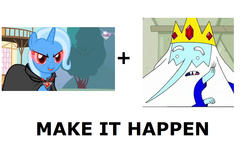 Size: 1337x796 | Tagged: safe, trixie, g4, magic duel, my little pony: friendship is magic, adventure time, alicorn amulet, all caps, exploitable meme, ice king, make it happen, male, meme, meta