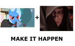 Size: 1337x816 | Tagged: safe, trixie, g4, magic duel, my little pony: friendship is magic, all caps, anakin skywalker, exploitable meme, make it happen, meme, star wars