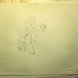 Size: 500x500 | Tagged: safe, bon bon (g1), earth pony, pony, g1, my little pony tales, official, bipedal, female, photo, traditional art