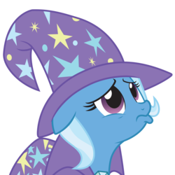 Size: 5000x5000 | Tagged: safe, artist:rainbowderp98, trixie, pony, unicorn, g4, magic duel, .ai available, .svg available, absurd resolution, cape, clothes, female, floppy ears, frown, hat, looking up, mare, pouting, sad, simple background, solo, transparent background, trixie's cape, trixie's hat, vector
