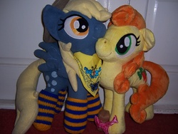 Size: 2048x1536 | Tagged: safe, artist:applefallsponies, carrot top, derpy hooves, golden harvest, earth pony, pegasus, pony, g4, duo, duo female, female, irl, lesbian, photo, plushie, ship:derpytop, shipping