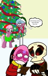 Size: 1373x2160 | Tagged: safe, artist:cartuneslover16, cheerilee, oc, g4, abjay, benson, christmas, crossover, django, el tigre, male, mucha lucha, non-mlp oc, regular show