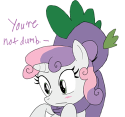 Size: 637x596 | Tagged: artist needed, safe, spike, sweetie belle, dragon, pony, unicorn, g4, blushing, duo, eyes closed, female, filly, hug, hug from behind, male, ship:spikebelle, shipping, simple background, straight, white background