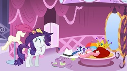 Size: 1024x576 | Tagged: safe, rarity, spike, g4, clothes, costume, hat