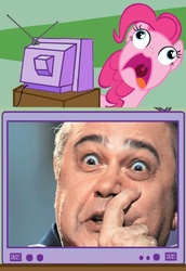 Size: 562x815 | Tagged: safe, pinkie pie, earth pony, pony, g4, exploitable meme, meme, petrosyan, photo, pinkie frogmouth, tv meme