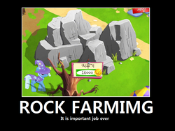 Size: 1024x768 | Tagged: safe, gameloft, trixie, g4, demotivational poster, grammar, korean, meme, rock, rock farm