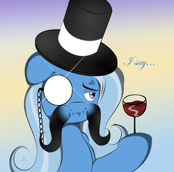 Size: 1238x1216 | Tagged: safe, artist:v-d-k, trixie, g4, magic duel, female, hat, mare, monocle, moustache, solo, top hat, wine