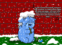 Size: 2020x1456 | Tagged: safe, artist:peanutbutter, fluffy pony, sad, snow, snowfall, you are my sunshine