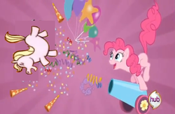 Size: 531x348 | Tagged: safe, edit, edited screencap, screencap, pinkie pie, pig pony, a canterlot wedding, g4, 1000 hours in ms paint, crossover, dexter, dexter's laboratory, out of context, pony puff princess